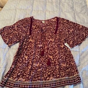 Old Navy NWT SzS Burgundy woodland Boho Blouse